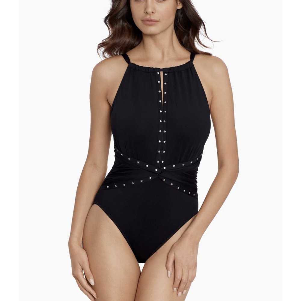 NWOT Magicsuit Riveted Diana One Piece Swimsuit 6017510 Black 10